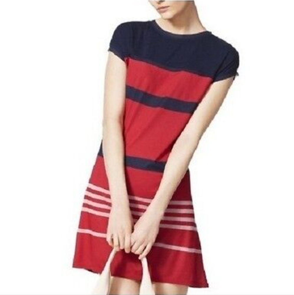 Jason Wu for Target red white blue rayon dress size large colorblock striped